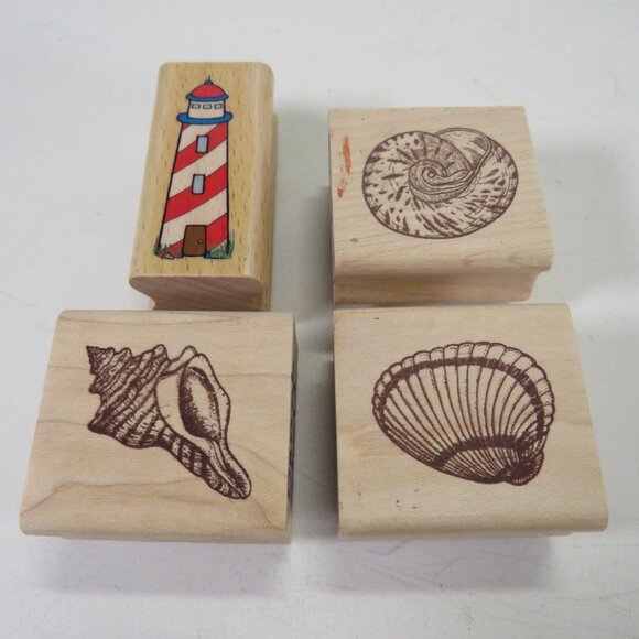 Sea Shell Rubber Stamps on Wood Block about 1 1/2 - 2" - Picture 1 of 11